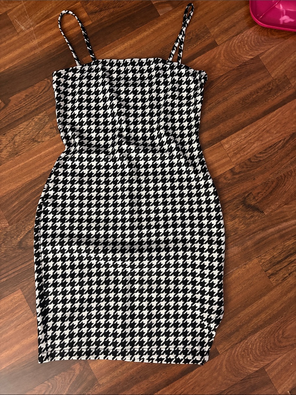 Black & White Houndstooth Bodycon Dress with Spaghetti Straps